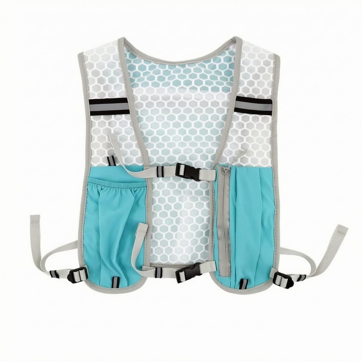 Honeycomb Mesh Running Vest Backpack Front Storage Pockets Vest Backpack Adjustable Straps, Blue-image-23