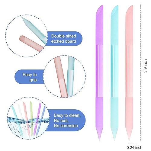 Miniatura 2 de SILPECWEE Juego de 3 empujadores de cutículas de vidrio de cristal, lima de uñas de doble cara, herramienta removedor de cutículas para uñas,