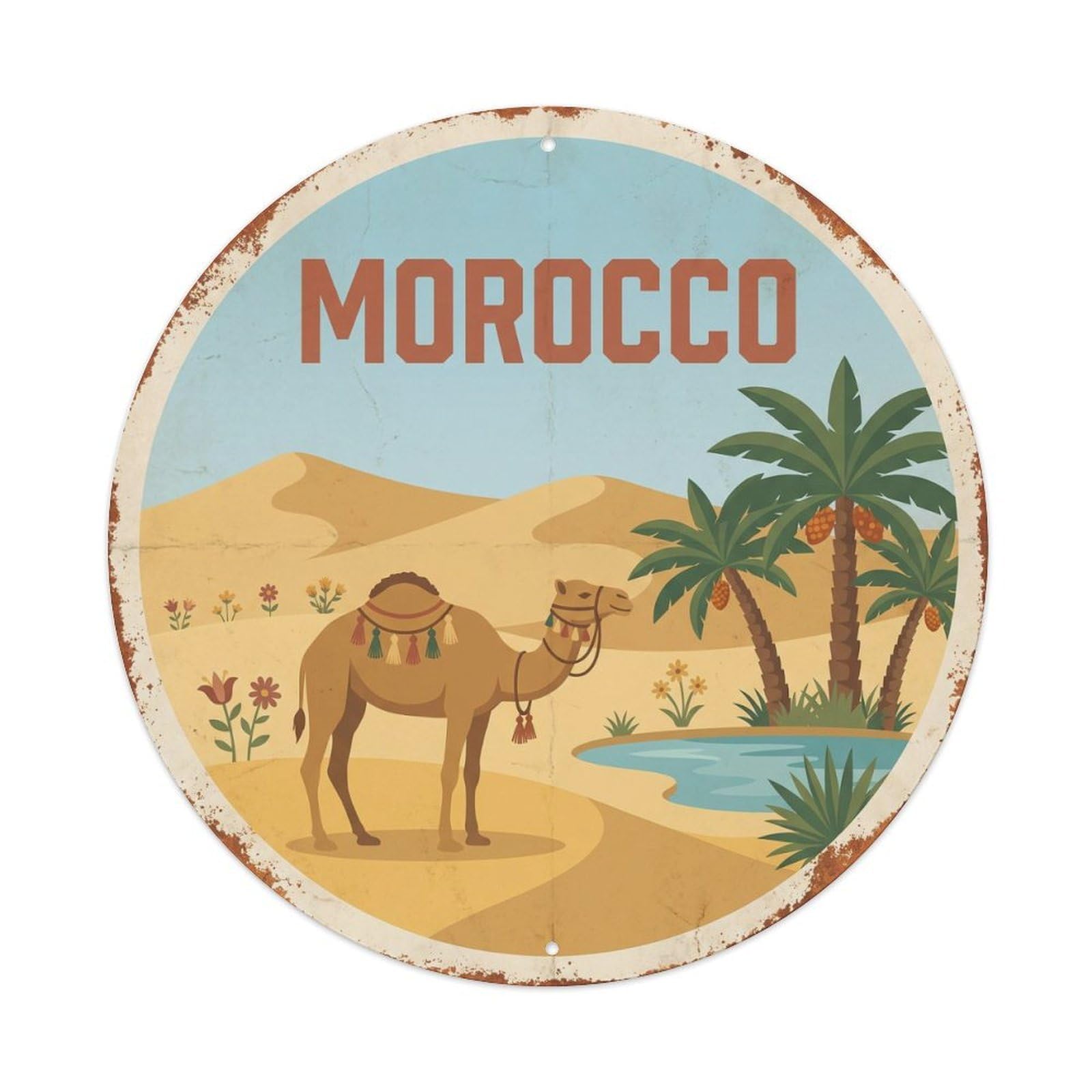 Morocco Camel Sahara Oasis Metal Tin Sign