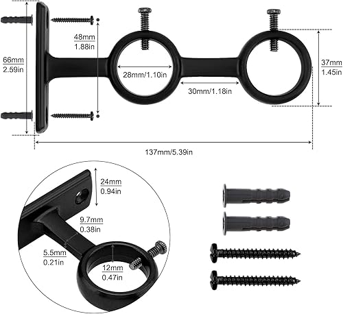 Miniatura 2 de Soporte doble para cortinero, 2 soportes resistentes para barra de cortina de 1 pulgada y 58 pulgadas, soporte de barra de pared para sala de estar,
