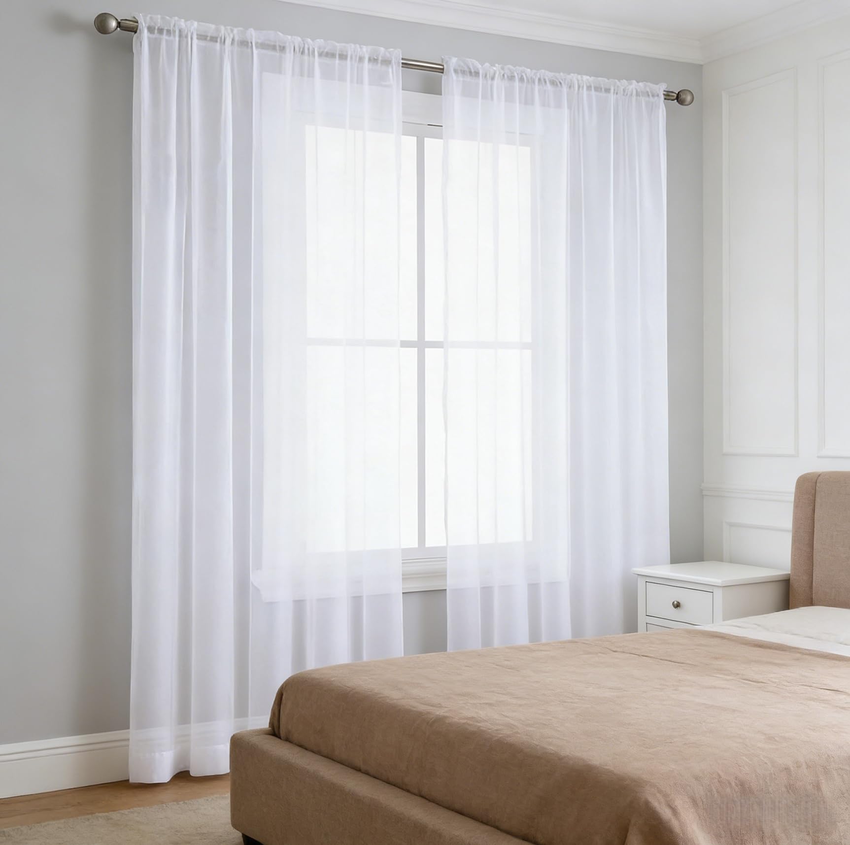 Rideaux voilage 140x260 cm blanc translucide filtrant la lumière pour fenêtre de chambre
