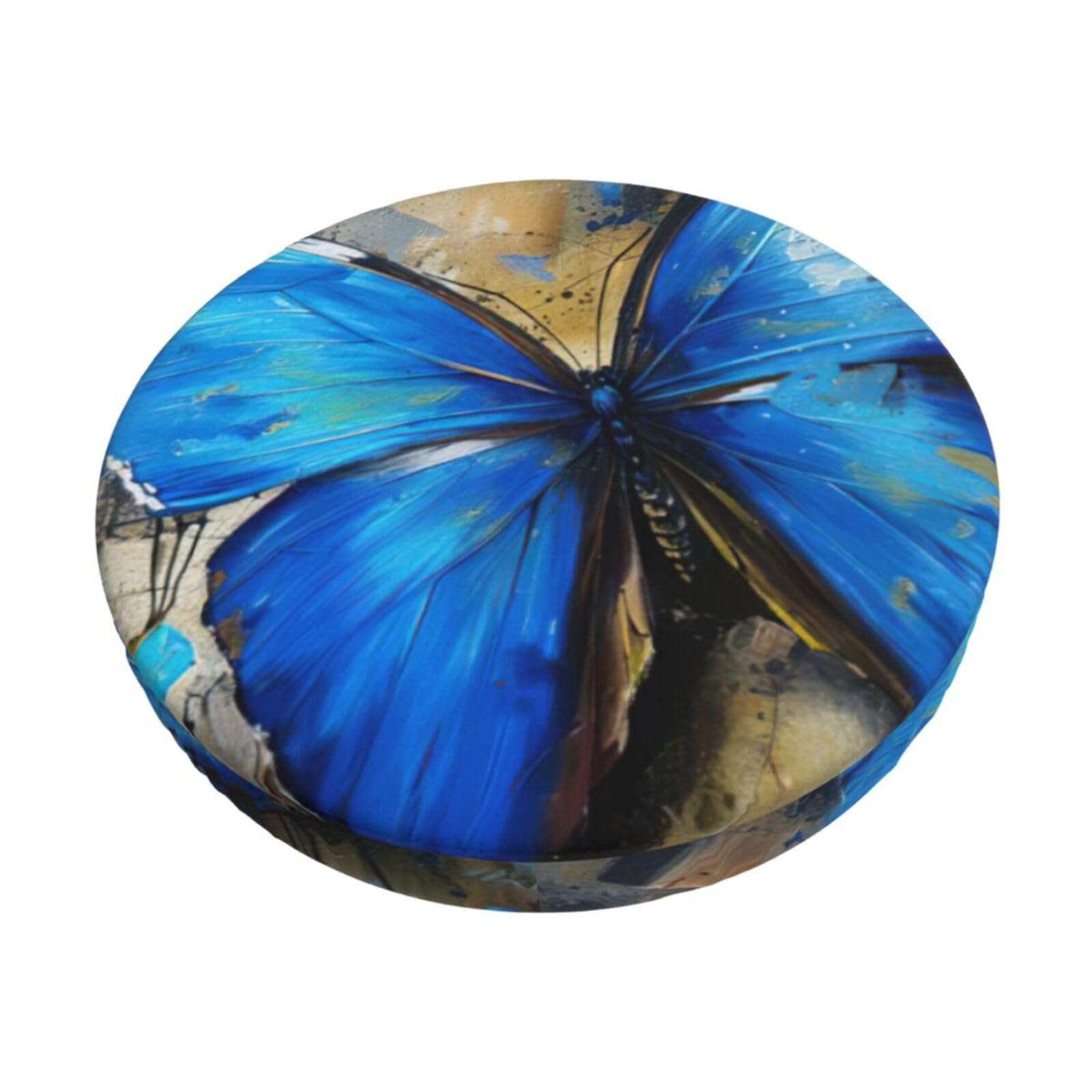 FBGHHTY Blue Butterfly Print Round Bar Chair Cushion Cover Washable Circular Seat Protector Dining Room Kitchen