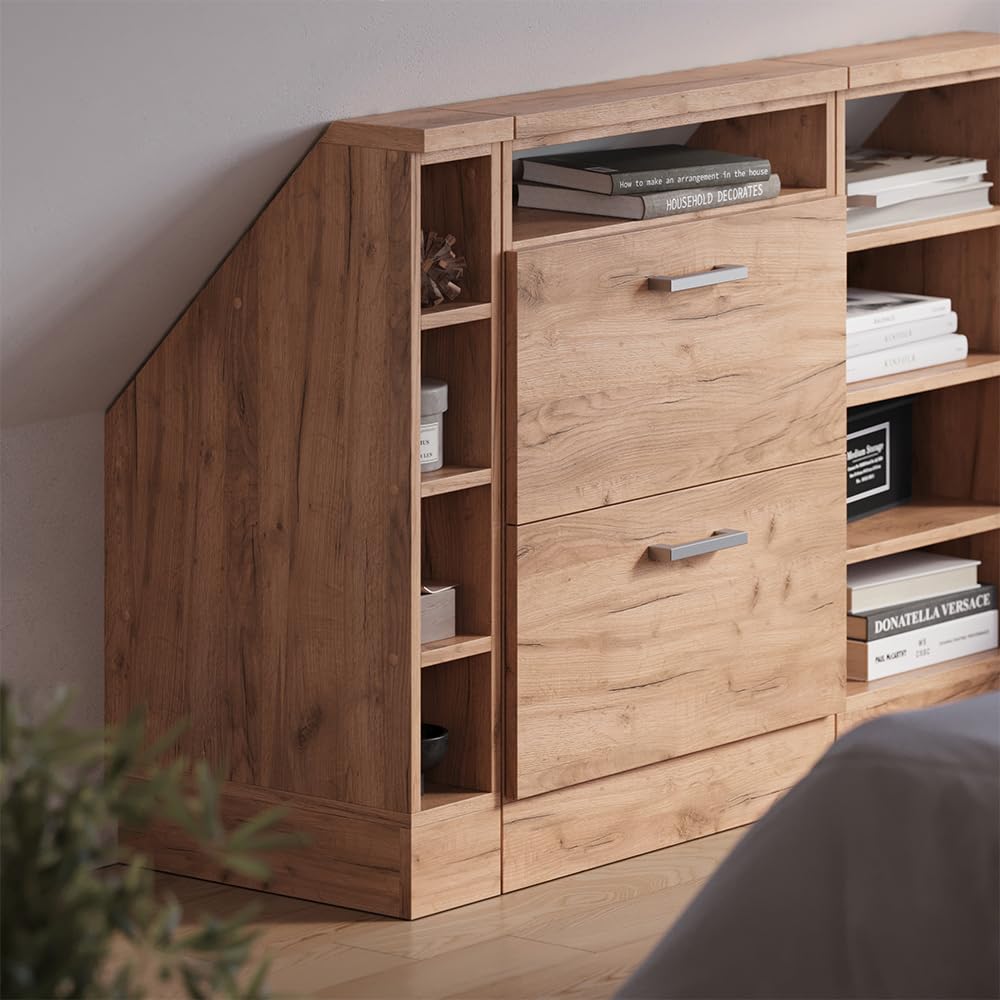 Vicco Meuble de Rangement sous Pente Rion, Chêne doré/Chêne doré | L15 x P46 cm , avec 4 compartiments, gain de place pour les pièces mansardées