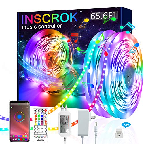 65.5ft (20m) LED Strip Lights 5050 Ultra-Long Color Changing Light Strip with Remote, 600LEDs DIY Color Options Bright RGB LED Lights with Power Adapter for Bedroom Ceiling Under Cabinet