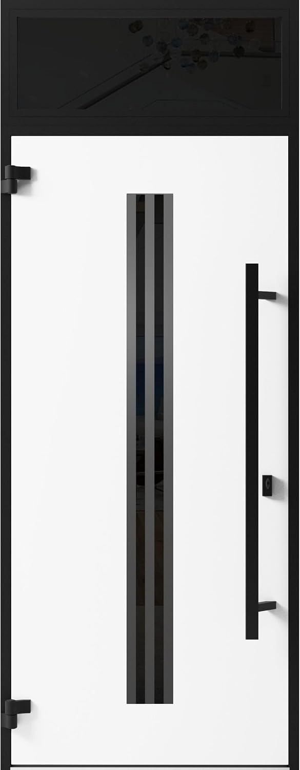 VDOMDOORS Front Exterior Prehung Steel Door/Ronex 1055 Teak/Top Exterior Window Sidelite/Entry Metal Modern Painted W36 x H80+16" Right Hand Inswing