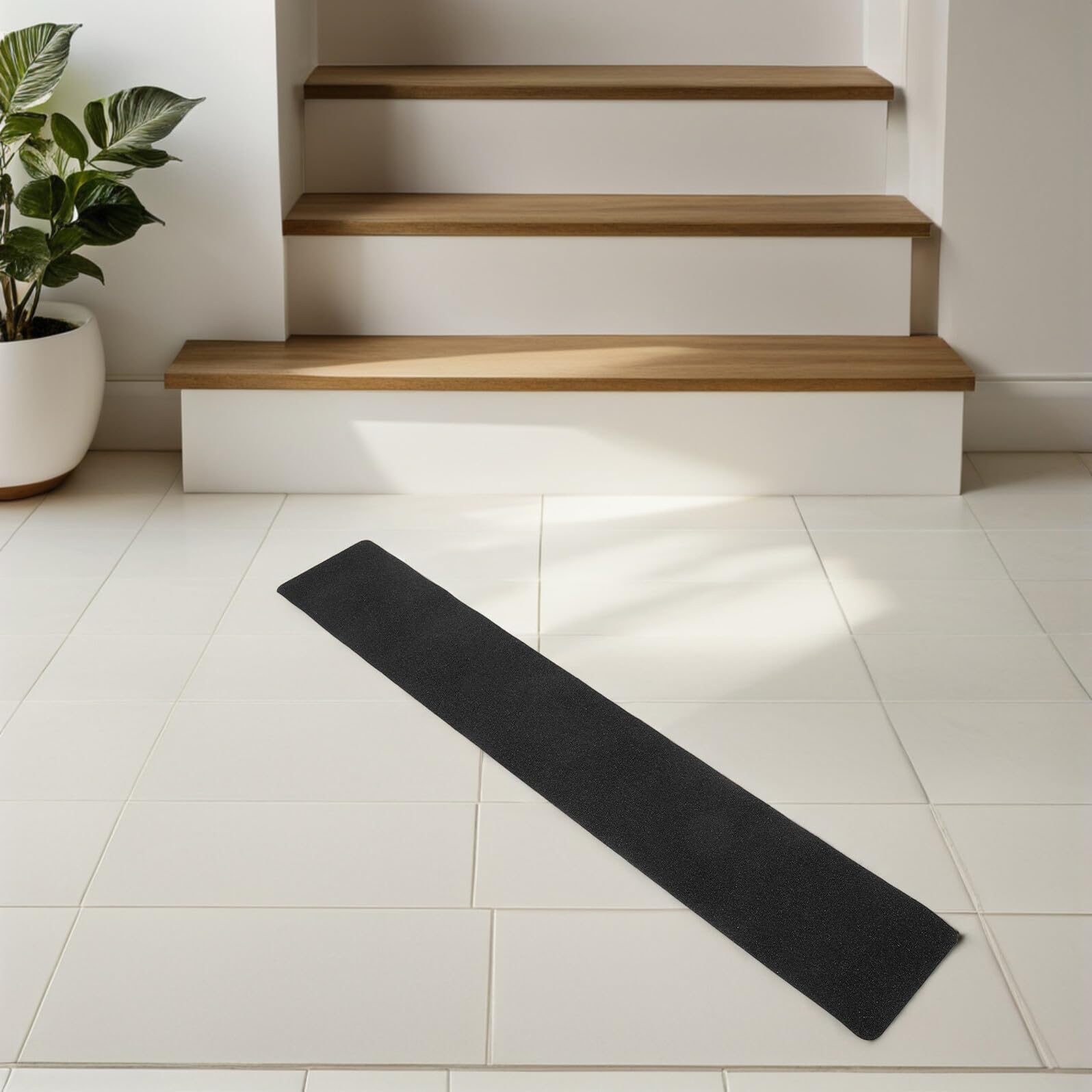 Cinta Antideslizante para Escaleras 10 Piezas Adhesivo Autoadhesivo de PVC Negro Mate 20X76 CM Tiras Antideslizantes para Peldaños de Interior y Exterior Aptas para Madera