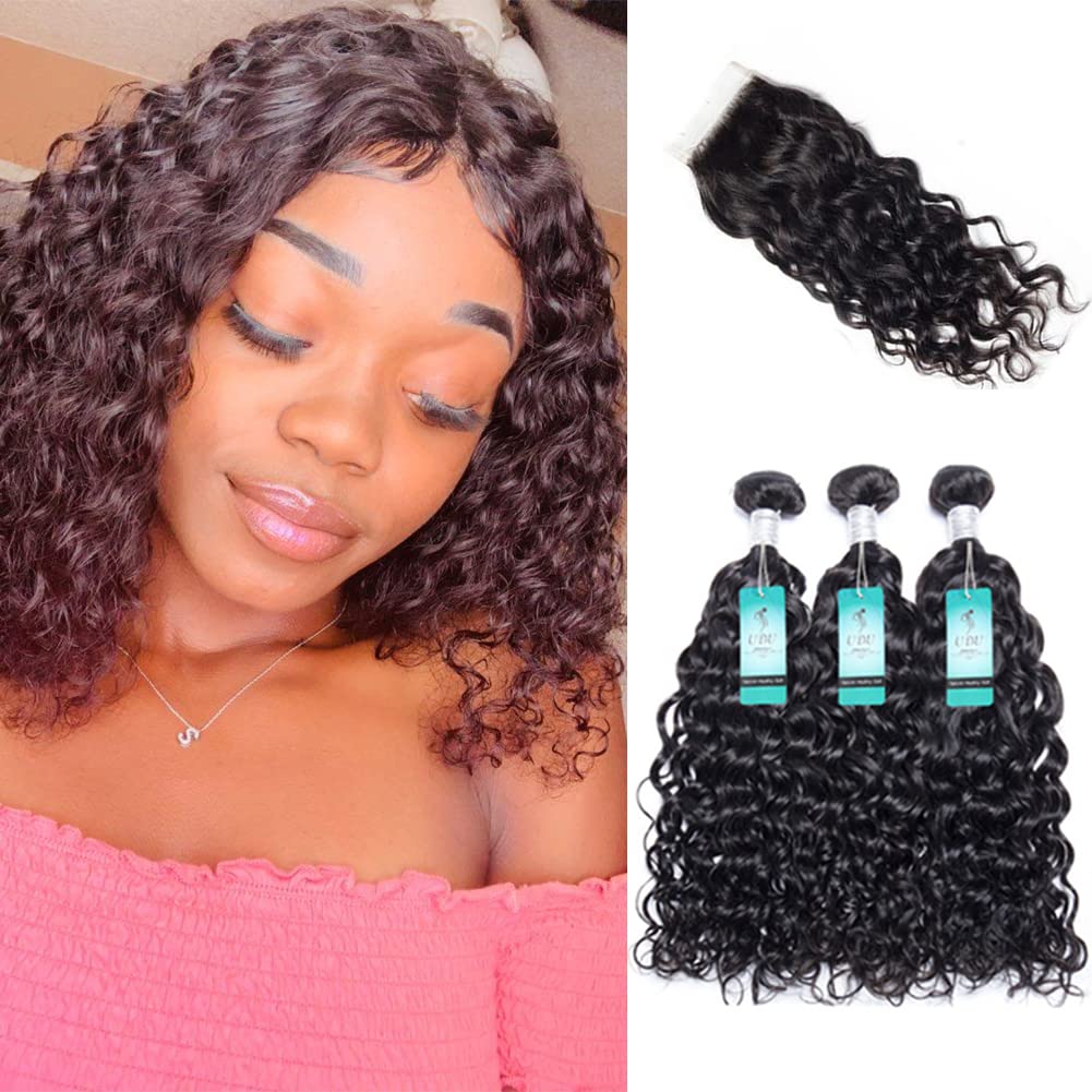 Water Wave Bundles with T Part Lace Closure UDU 12A Malaysian Ocean Wave Wet & Wavy Bundle Deals Human Hair Weave Extensions Remy Hair Bundles 100g/bundle