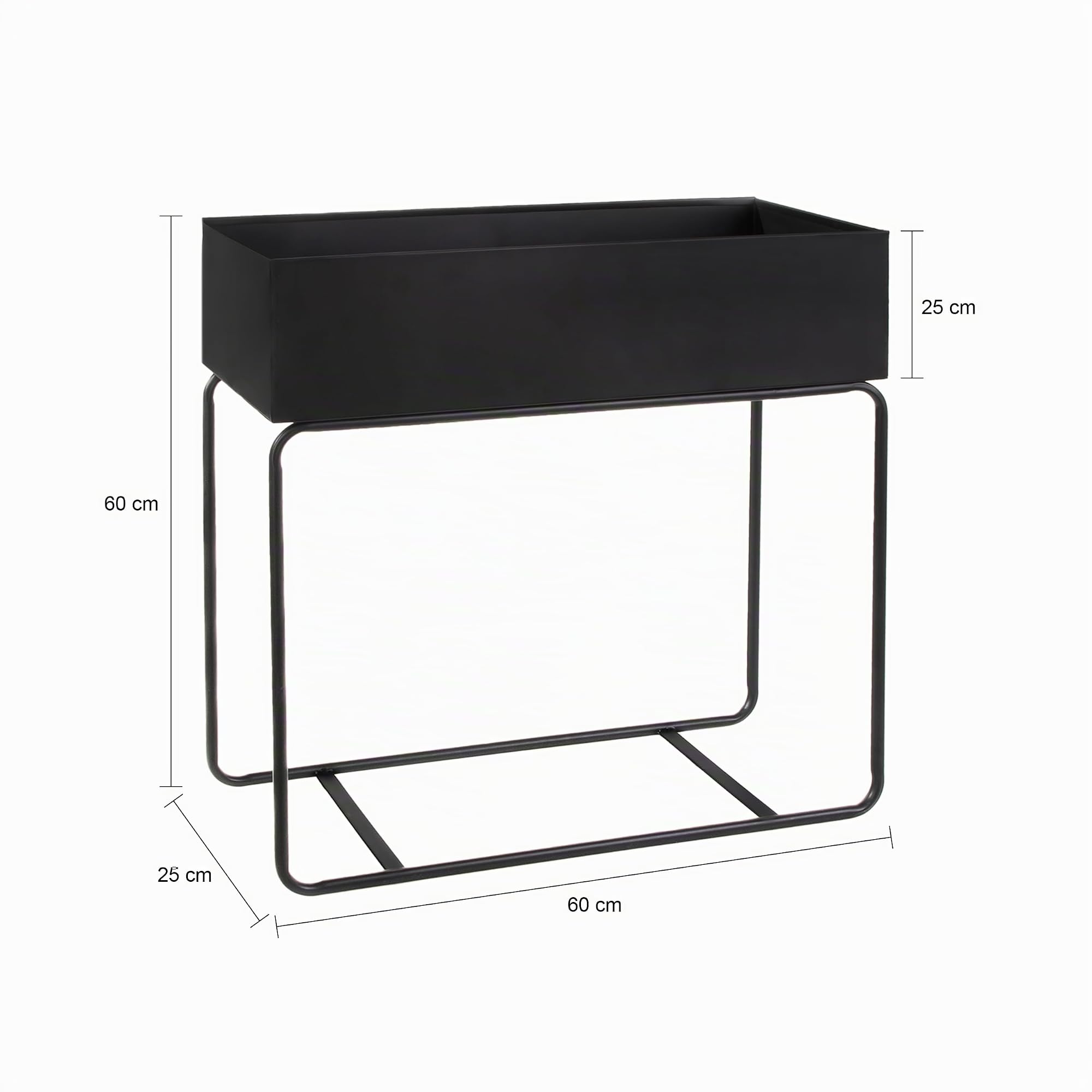 QUVIO Blumenständer Metall, Pflanzkasten Innen Outdoor, Blumentopf Ständer, Pflanzkübel Balkon Terrasse, Blumenkasten Metall, Pflanzkübel Schwarz, Pflanzenbestand, 25 x 60 x 60 cm