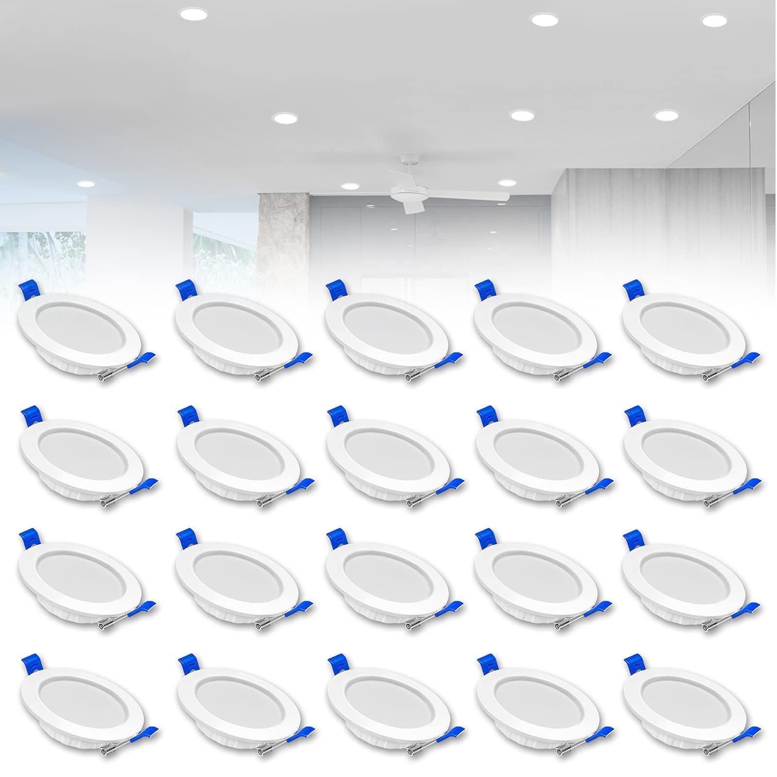 YRHome Reflektor LED do zabudowy, 230 V, ultra płaski, zestaw 20 sztuk, 5 W, lampa łazienkowa, reflektor punktowy do zabudowy, aluminium, mini lampa sufitowa do salonu, sypialni i kuchni, 20 x 5 W,