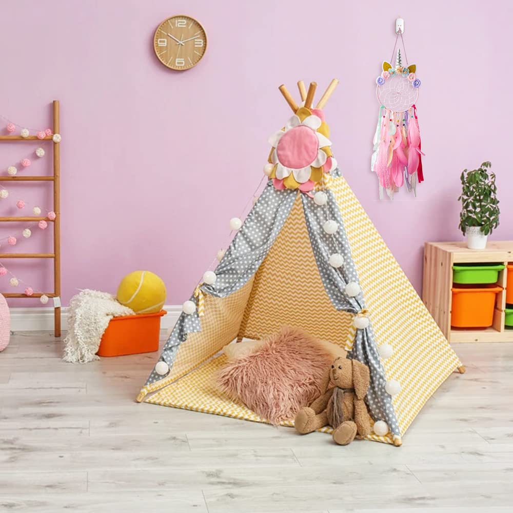 Dream Catcher LED jednorożec, dekoracja do pokoju dziewczęcego, świecący ręcznie łapacz snów, stalówka czeska gobelin do domu, pokoje ścienne, wiszące dekoracje ślubne (Dreamcatcher-1)