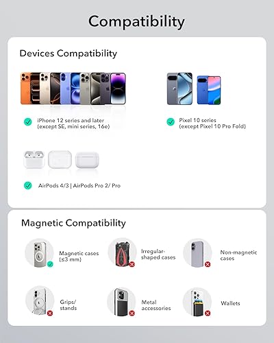 Vista 9 de ESR para MagSafe Power Bank, Soporte con patas 10,000mAh MagSafe Cargador portátil, Paquete de batería de 15W rápido Certificado Qi2 con pantalla
