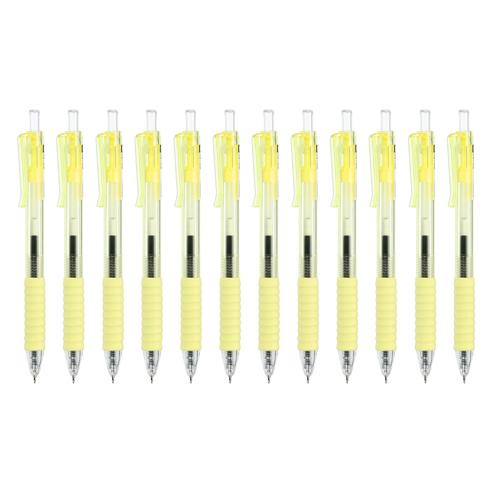 PATIKIL 12 Pcs Retractable Pens, 0.5mm Black Ink Pens, Fine Point Smooth Writing Pen, Soft Ball Point Pen for Journaling Note Taking Office Supplies, Yellow
