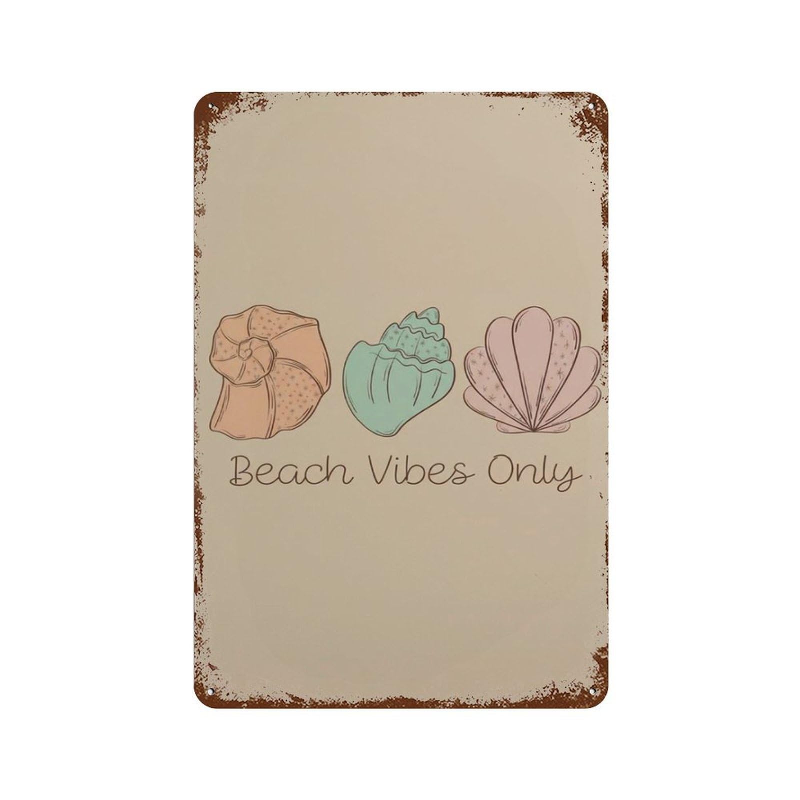 xiaoxiaoshen Beach Vibes Only Minimal Seashell Soft Coastal Wall Decor Art Metal Tin Poster Modern Home Decor Art Home Bar Shop Decorations Vintage Sign 30x20cm