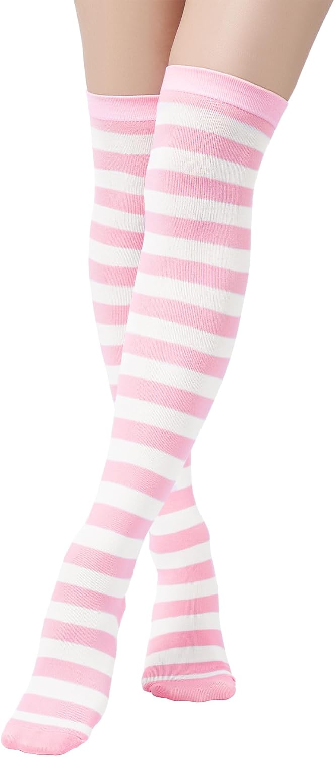 Zando Women's 6-Pack Cotton Thigh High Over Knee Socks - Striped Boot Socks & Leg Warmers for Daily, Sports, Cosplay - Image 2