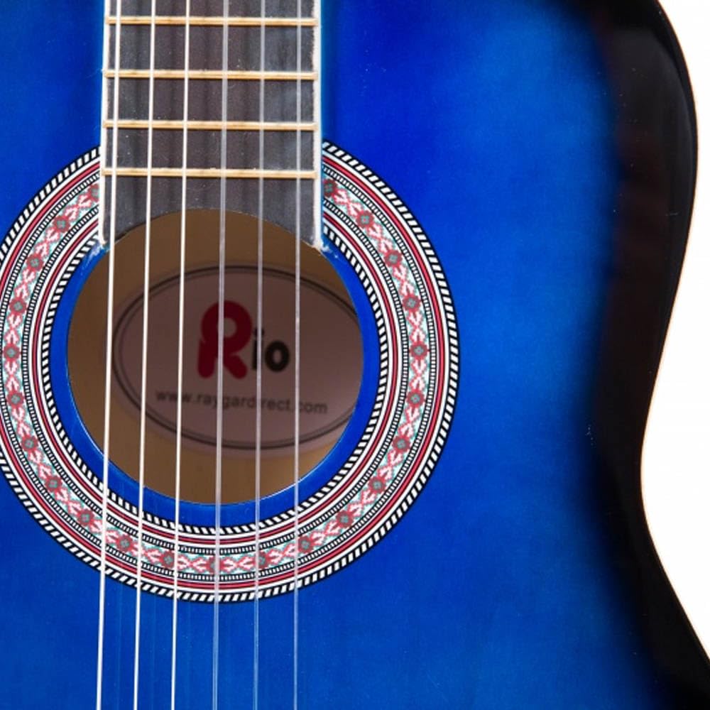 Akustikgitarre Rio Größe 3/4 für Kinder - Passend für 9–12 Jahre, inkl. Tasche, Gurt, Plektren, Stimmpfeifen 36'' blau