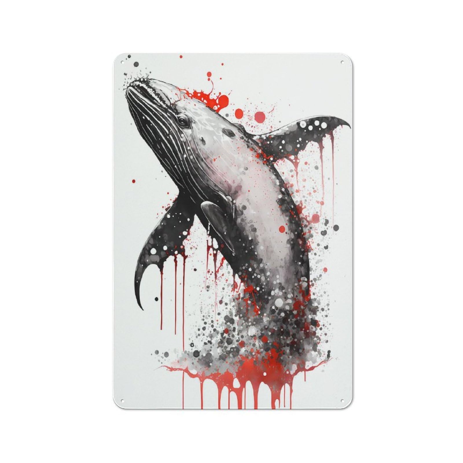 Junmoney Humpback Whale Painting Vintage Tin Sign 30X20cm For Hobby Room Or Studio, A New Home Present For Creative Interior Collectors