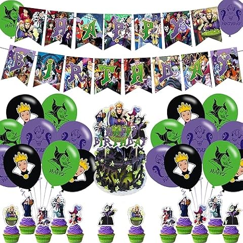 Villains Movie Birthday Party Supplies, Villains Theme Birthday Party Decorations, Includes Cupcake Toppers Banner ,18 Balloons,Villains Halloween Theme for Birthday Party Cover
