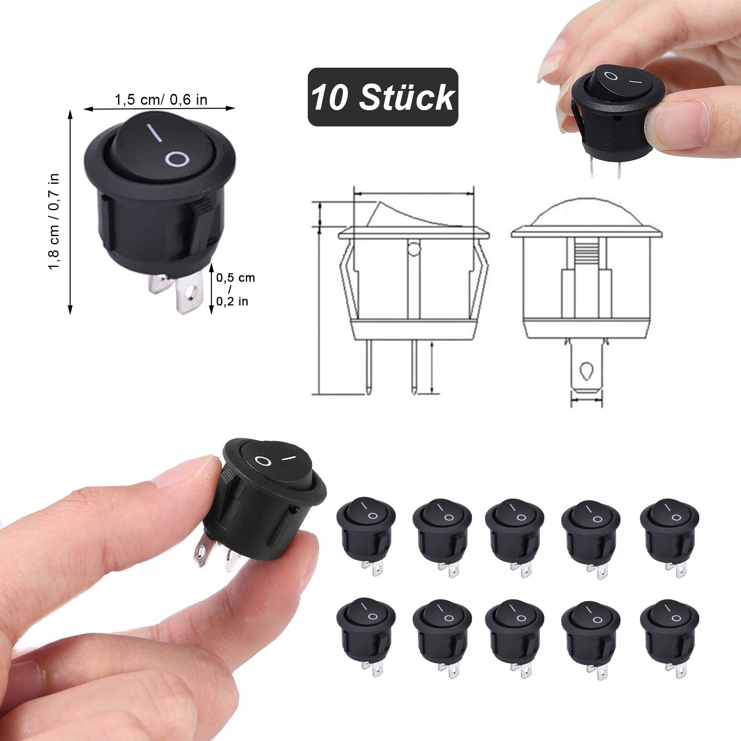 Interruttore A Bilanciere ON-OFF DPDT 6 Terminali - 16A 250VAC, Con Luce Rossa, 2 Pezzi - Foto 7