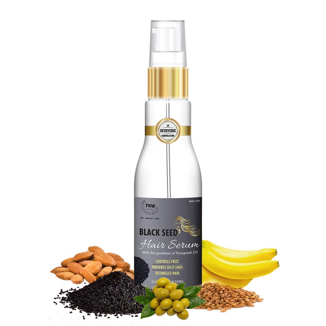 TNW-The Natural Wash Black Seed Hair Serum for Women & Men | Heat Protection For Dry ,Rough,Smooth & Silky Hair & Frizz-free Smoothness | Made with Natural Ingredients & Enriched with Fenugreek and Essential Oils 100 ml