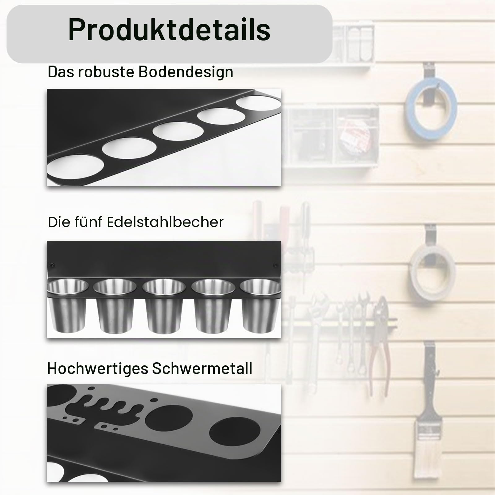 Fettpressenhalter, Wandhalterung, Aufbewahrungsregal, kompatibel mit 2 Fettpistolen, Organizer mit 5 abnehmbaren Tropfbechern für Garage und Geschäft, Werkstatt, Aufbewahrung, Schwarz