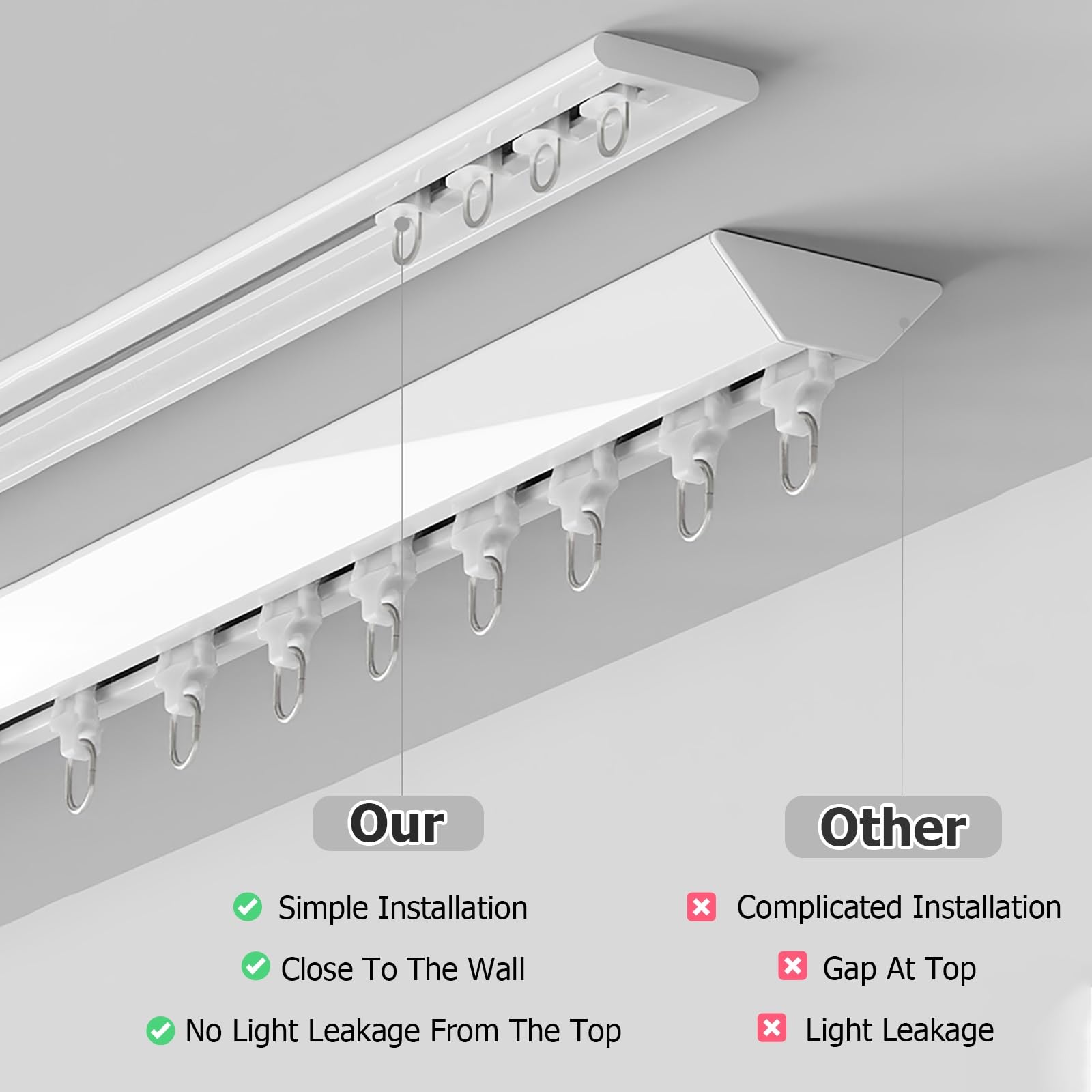 Heavy Du ain Track - Soporte de techo, riel deslizante delgado de aleación de aluminio de 40 pies con accesorios Clete para un uso suave, ideal para uso doméstico y de oficina