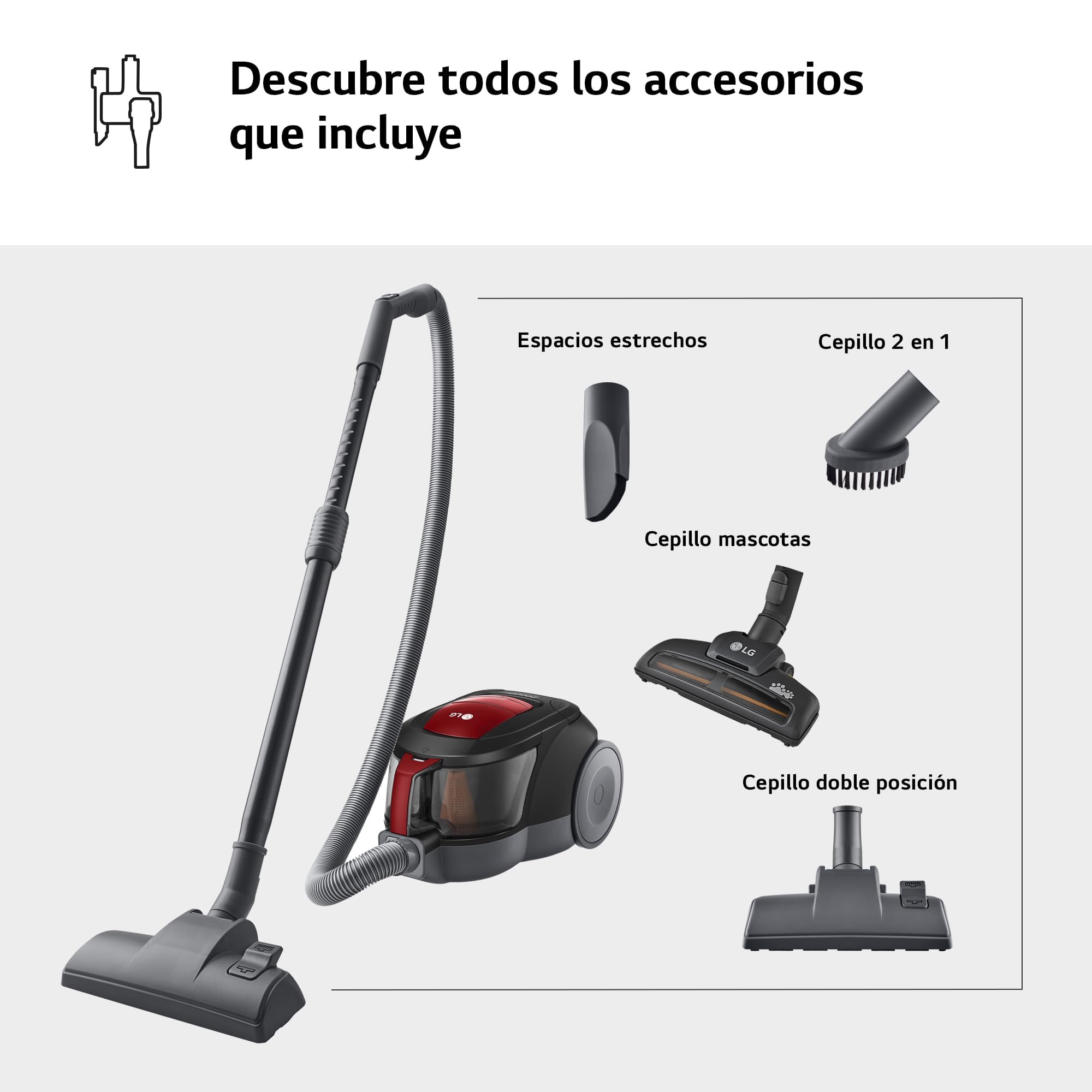 LG VC5506NHTCR Aspirapolvere senza sacchetto 650 W, Sistema Ciclonico Elipse, Aspirapolvere Tubo Telescopico, Regolazione Potenza, Serbatoio 1,1 L, Speciale Animali domestici + Tappeti-Pavimenti,