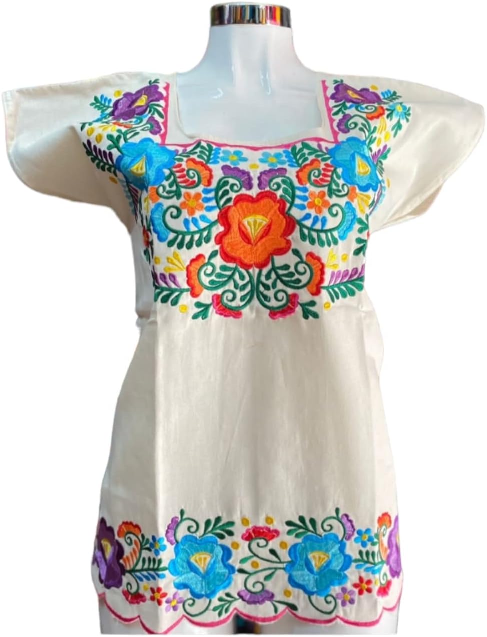 Authentic Embroidered Mexican Floral Embroidered Blouse Traditional Bordados Mexicanos huipil Short Mexico Womens
