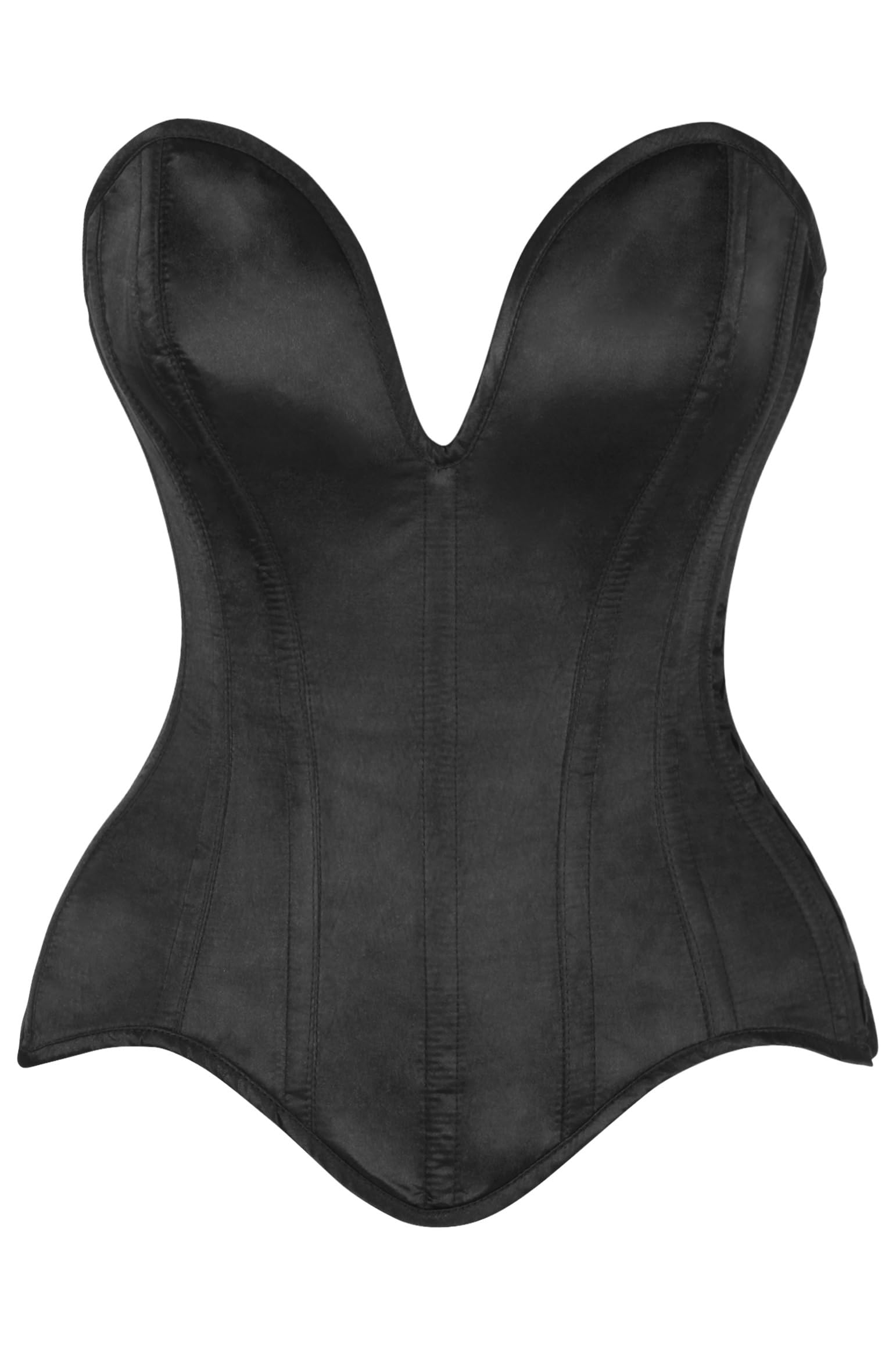 Daisy corsets Womens Top Drawer Steel Boned Black Satin Plunge Neckline Overbust Corset, Black, Large