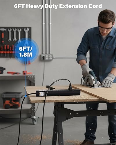 Miniatura 7 de Regleta de alimentación GFCI de 4 salidas con 4 puertos USB (2 USB-C), cable de extensión resistente con protección contra sobretensiones de 6 pies,