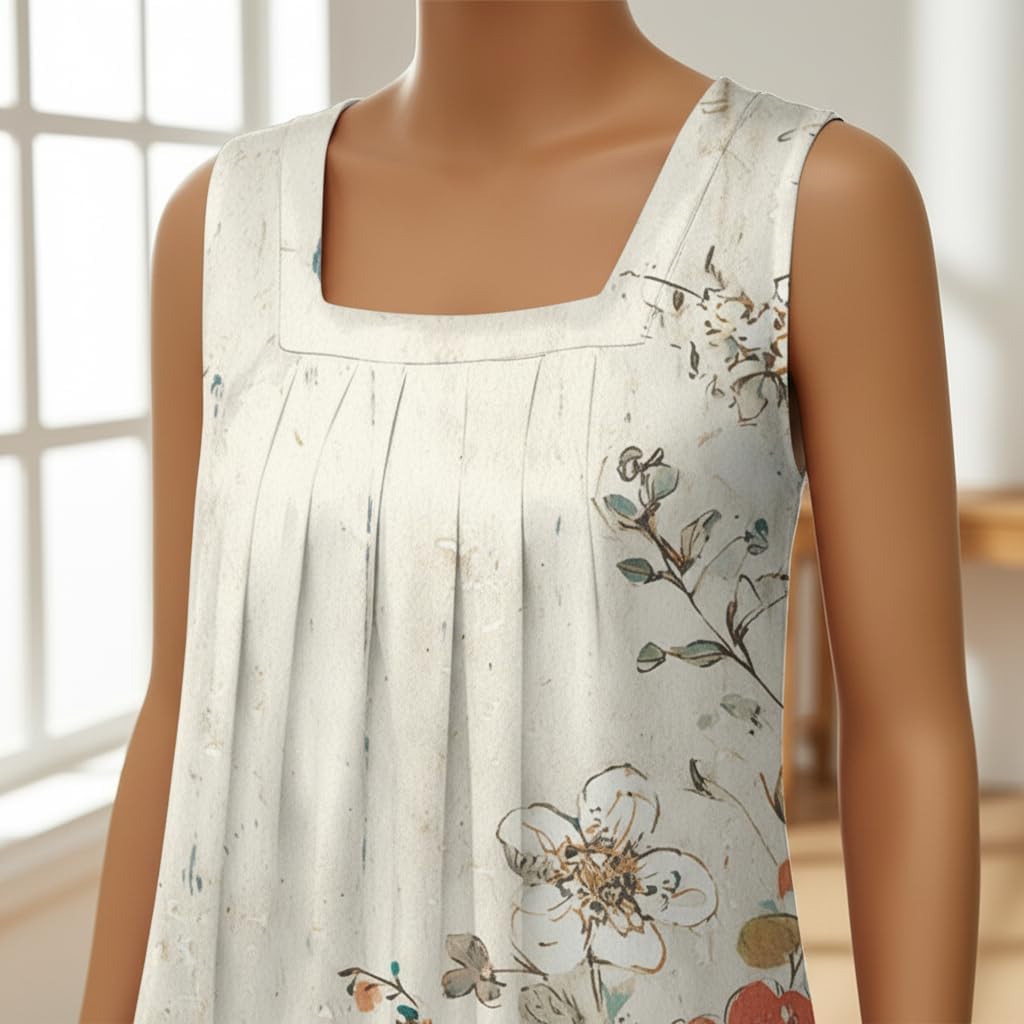 Vintage Ditsy Floral Tank Tops for Women Loose Casual Square Neck Sleeveless Summer Flowy Work Vacation Cami Shirts image 7