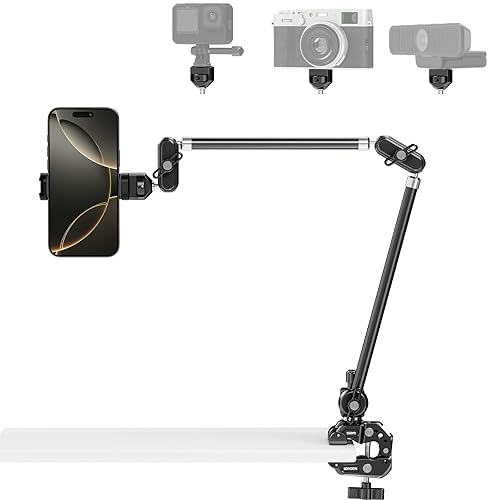 NEEWER 30" Articulating Magic Arm with Super Clamp, Overhead Camera Desk Mount with 1/4" 3/8" Threads for ARRI, Cold Shoe & Phone Holder Compatible with iPhone DSLR Action Camera Video Light, UA056 - UA056