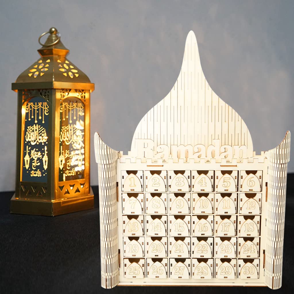 Calendario de Adviento Ramadán de Madera con Cuenta Regresiva para 30 Días, Calendario Ramadán de Madera de Cuenta Regresiva de 30 Días Regalo de Ramadán Y Fiesta Decoración