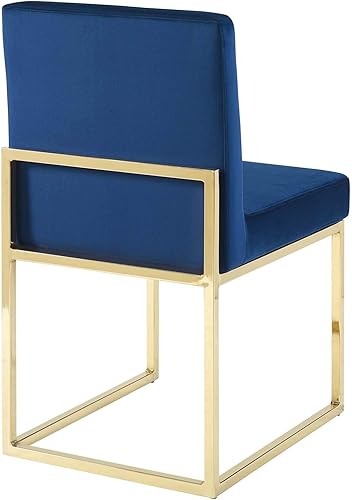 Miniatura 6 de Modway EEI-3806-GLD-NAV Carriage Channel - Silla de comedor de terciopelo de alto rendimiento, con base de trineo copetudo, color azul marino dorado