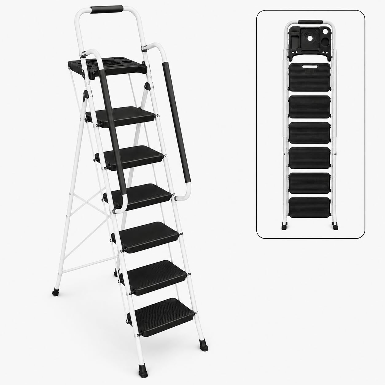 6-Step Ladder with Wide Anti-Slip Platform & Thick Rubber Feet
