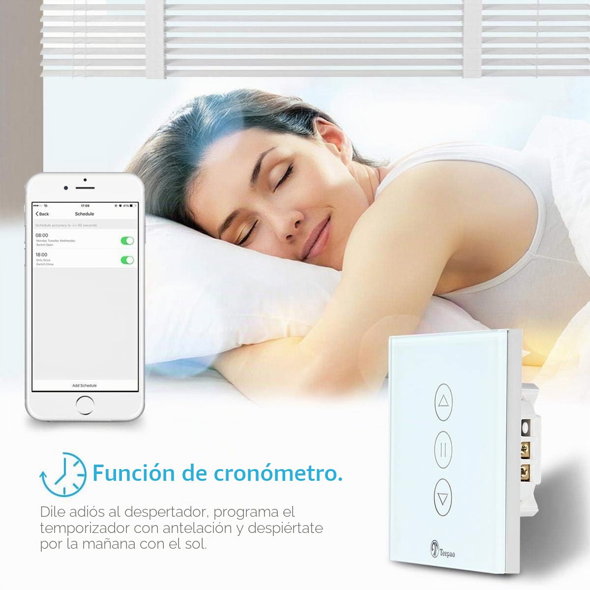 Interruptor de persiana inalámbrica, TEEKAR Smart Rolladen Temporizador compatible con Alexa Echo y Google Assistant, Alexa Persiana Interruptor de reloj para motor de persiana