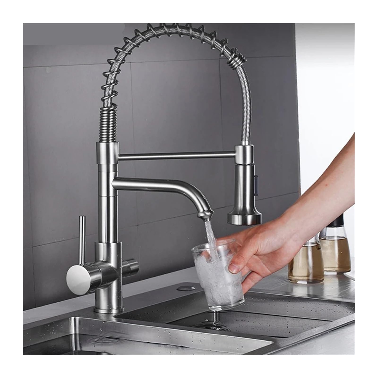 Cocina Filtración de Agua purificada Grifo Dual Mango Dual Agua Potable fría y fría El Grifo de purificación de mezcladora montada en la encimera (níquel b)