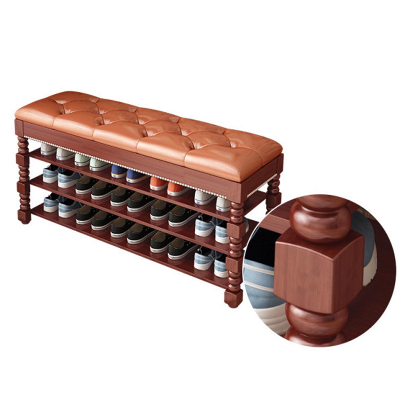 Banc à chaussures en bois moderne avec assise rembourrée et finitions haut de gamme