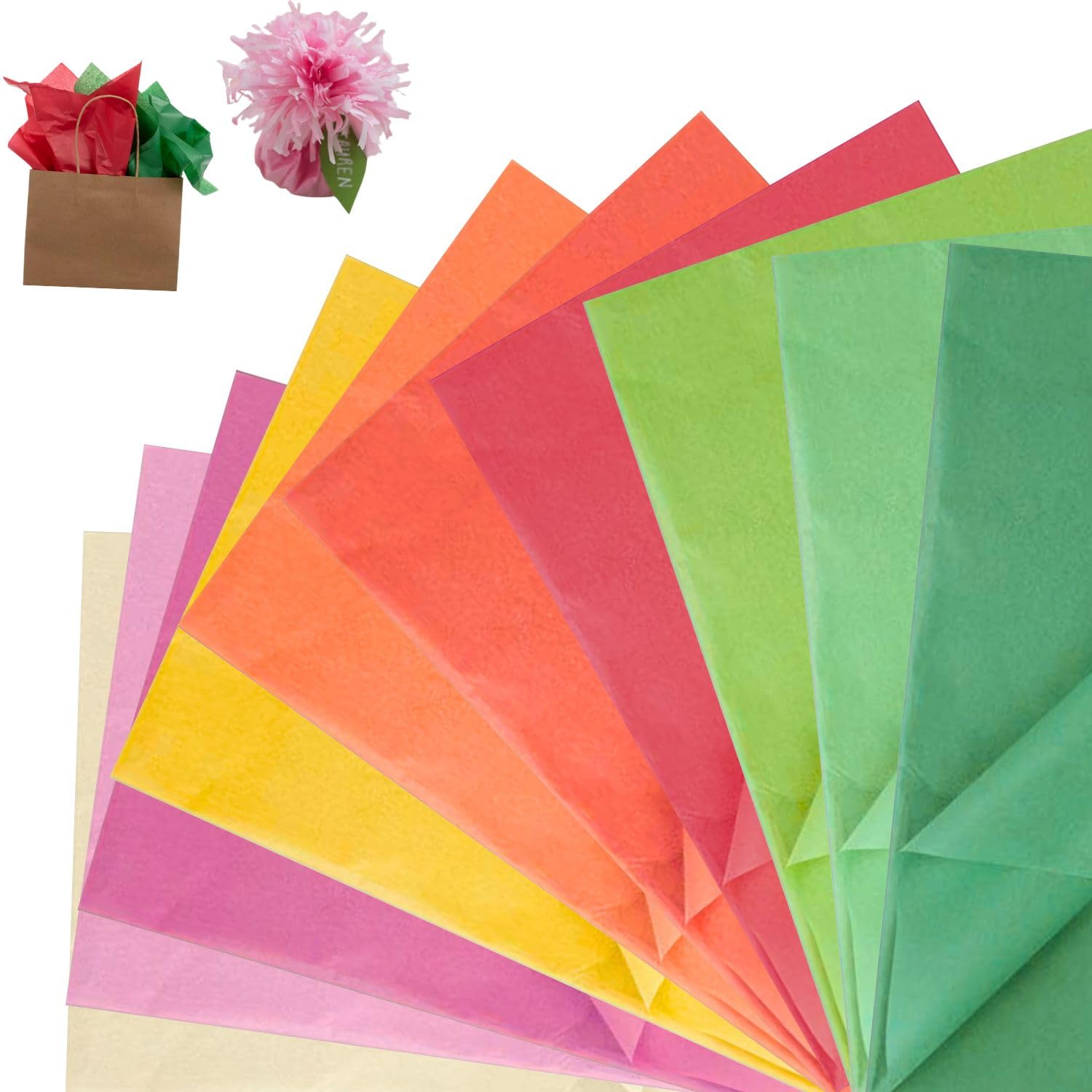 Carta Velina 70x50 Cm - 60 Fogli Colorati Per Imballaggio, 16g/m², Per Confezioni Regalo, Creazioni Fai Da Te, Pompon E Fiori Di Carta