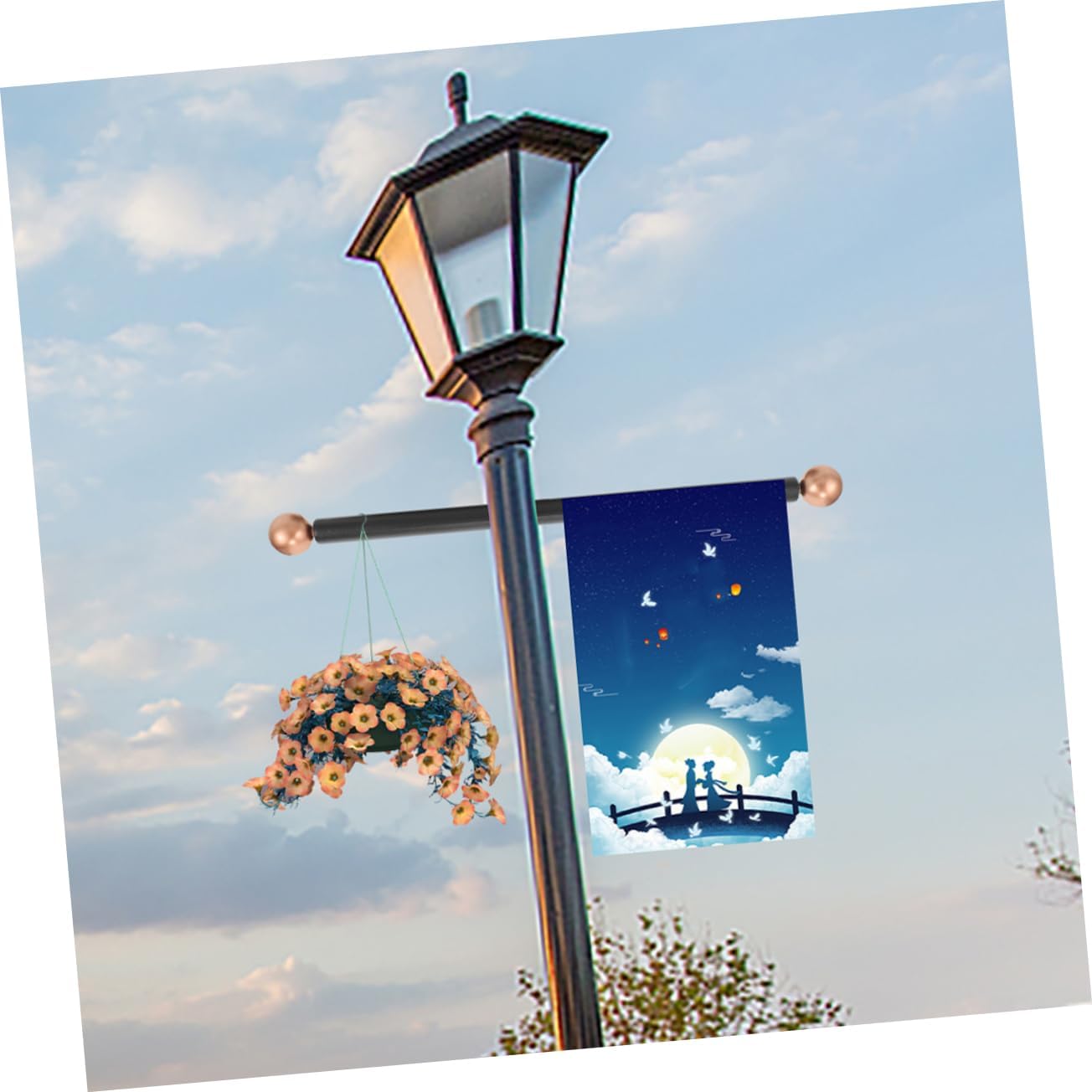 Lamp Post Cross Arm Ladder Frame Accessories for Flag Pole Street Lamp Post Handle Light Rod Flag Holder Garden Supply Crossing Pole Yard Accessory Metal Grab Bar Aluminum Alloy