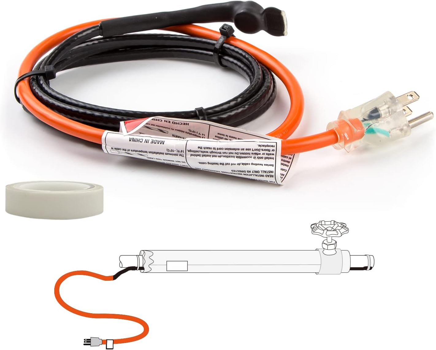 HEATIT HISD 3-feet Pipe Heating Cable with Built-in Thermostat 7W/ft