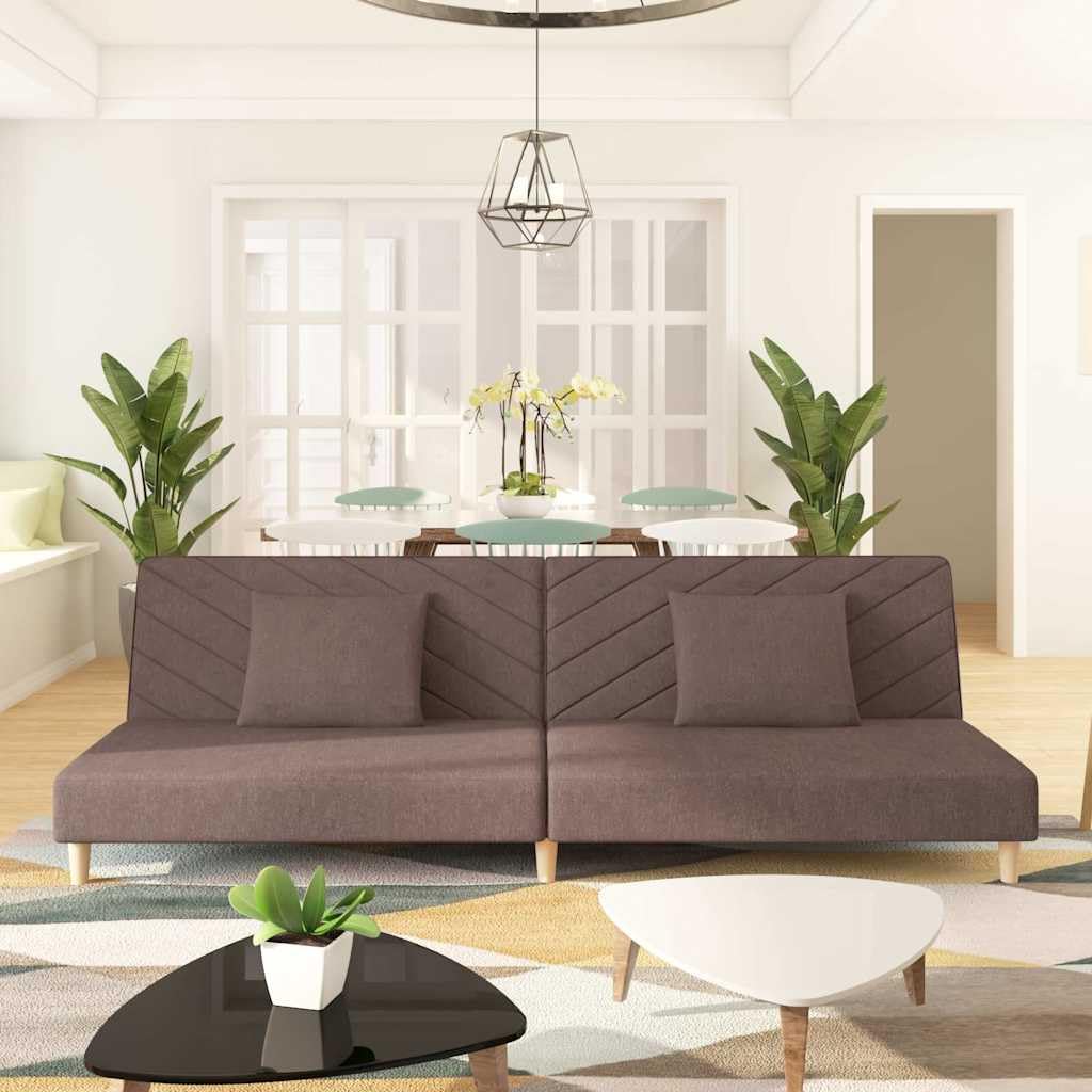Canapé-lit 2 places avec 2 coussins en tissu taupe, lit d'appoint polyvalent et salon, canapé d'angle confortable avec espace de rangement, accoudoirs, dossier, appuie-tête, idéal pour salon