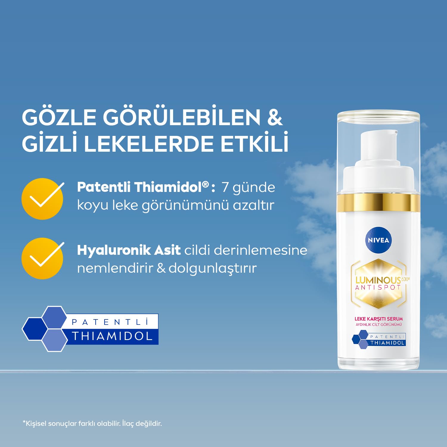 NIVEA Luminous630 Thiamidol Etkili Leke Karşıtı Cilt Serumu 30ml, Hyaluronik Asit, Cilt Tonu Eşitleyici,Aydınlık Görünüm