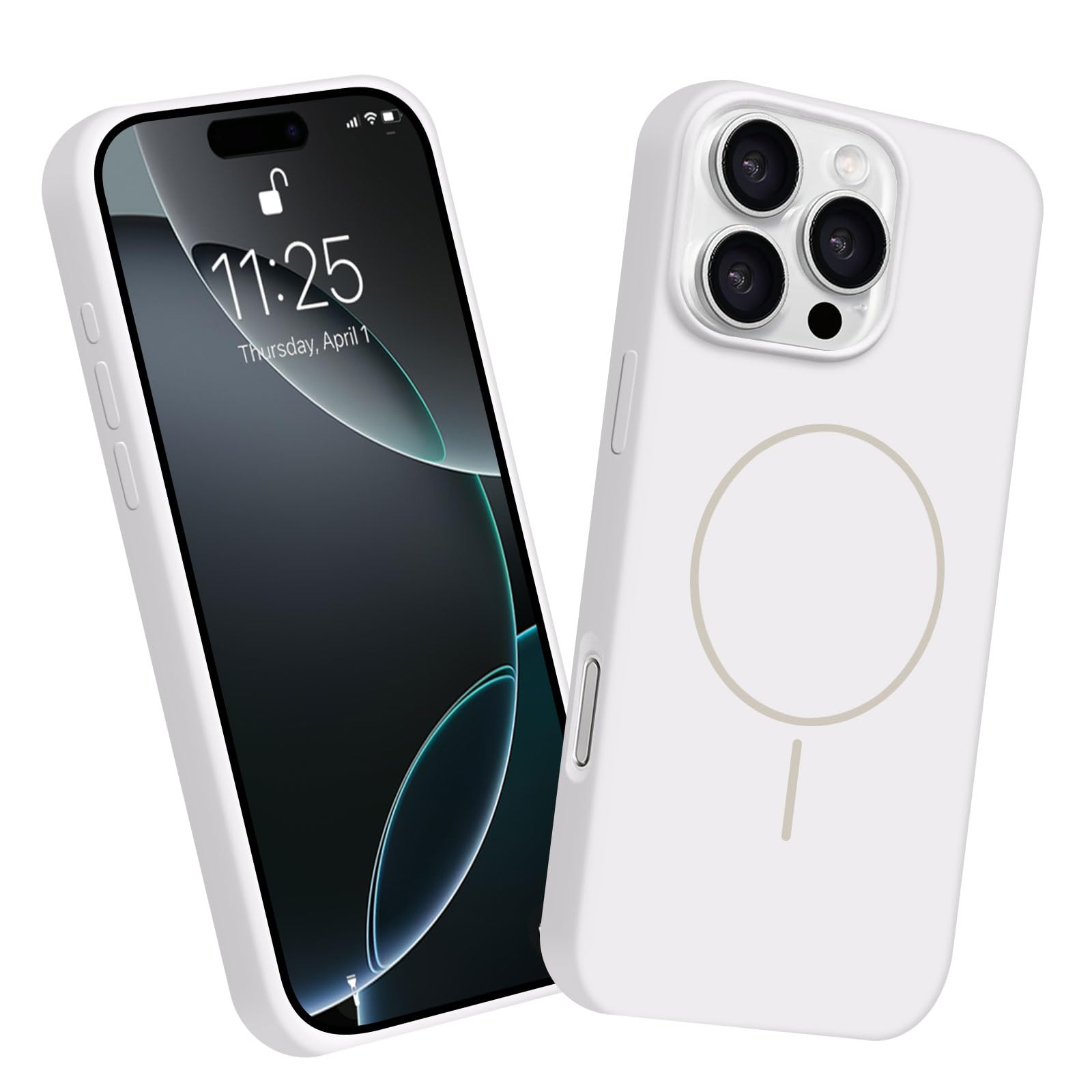For iPhone 16 Pro用 ケース MagSafe対応 シリコン 耐衝撃 指紋防止 滑り止め 軽量 衝撃吸収 携帯ケース 米軍MIL規格取得 マグネット搭載 ワイヤレス充電対応 アイフォン 16 Pro用 (ホワイト)