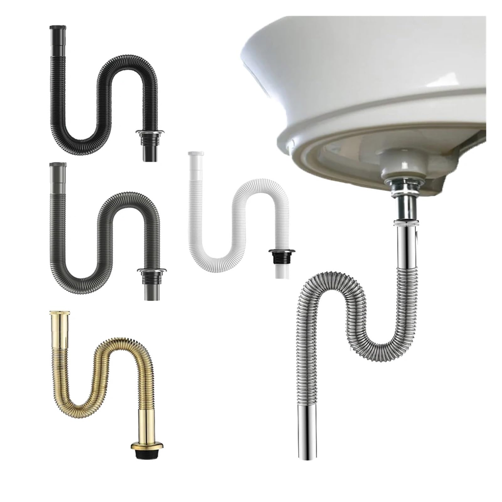 Desague lavabo Manguera de drenaje for baño, lavabo, tubo Flexible, emergente for(Chrome 80)