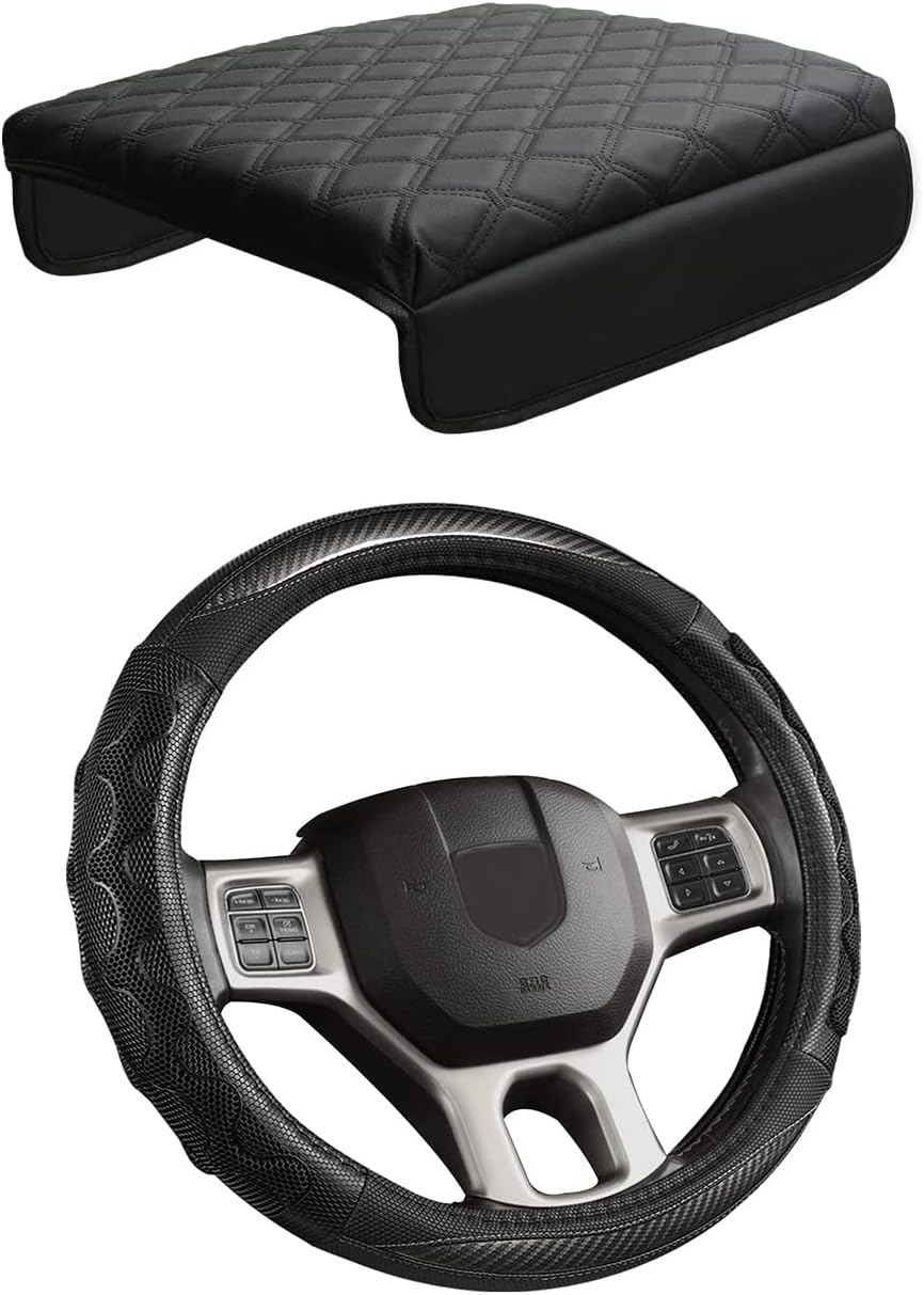 GIANT PANDA Steering Wheel Cover and Consoler Cover for Dodge RAM 1500 2500 3500（2009-2018）-Gray