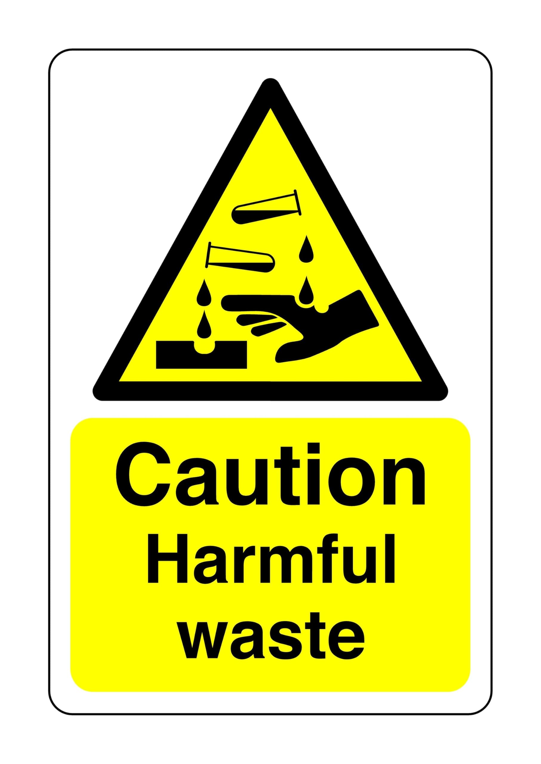 Safety First Display Ltd Yellow/Black Caution Harmful Waste Sign - Corrosive, Hazardous, Chemicals, Harmful, Irritant - High Tack Self-Adhesive Sticker (150Mm X 100Mm) Viewing Distance Within 3M.