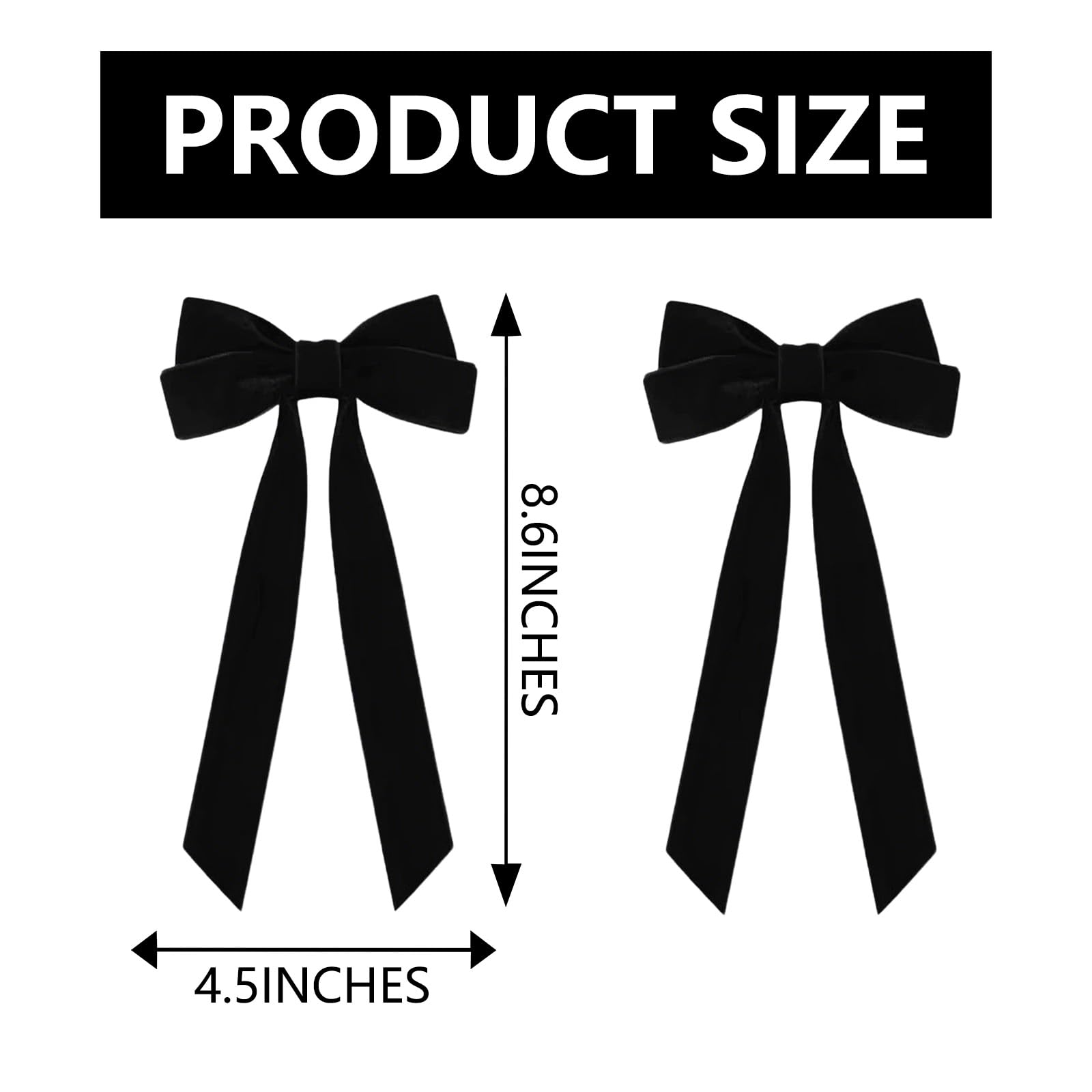 2Pcs Red Hair Bow, Burgundy Velvet Hair Bow for women Solid Color Bowknot Hair Clips for Girl Accessories Christmas Bows (Black) - Image 2