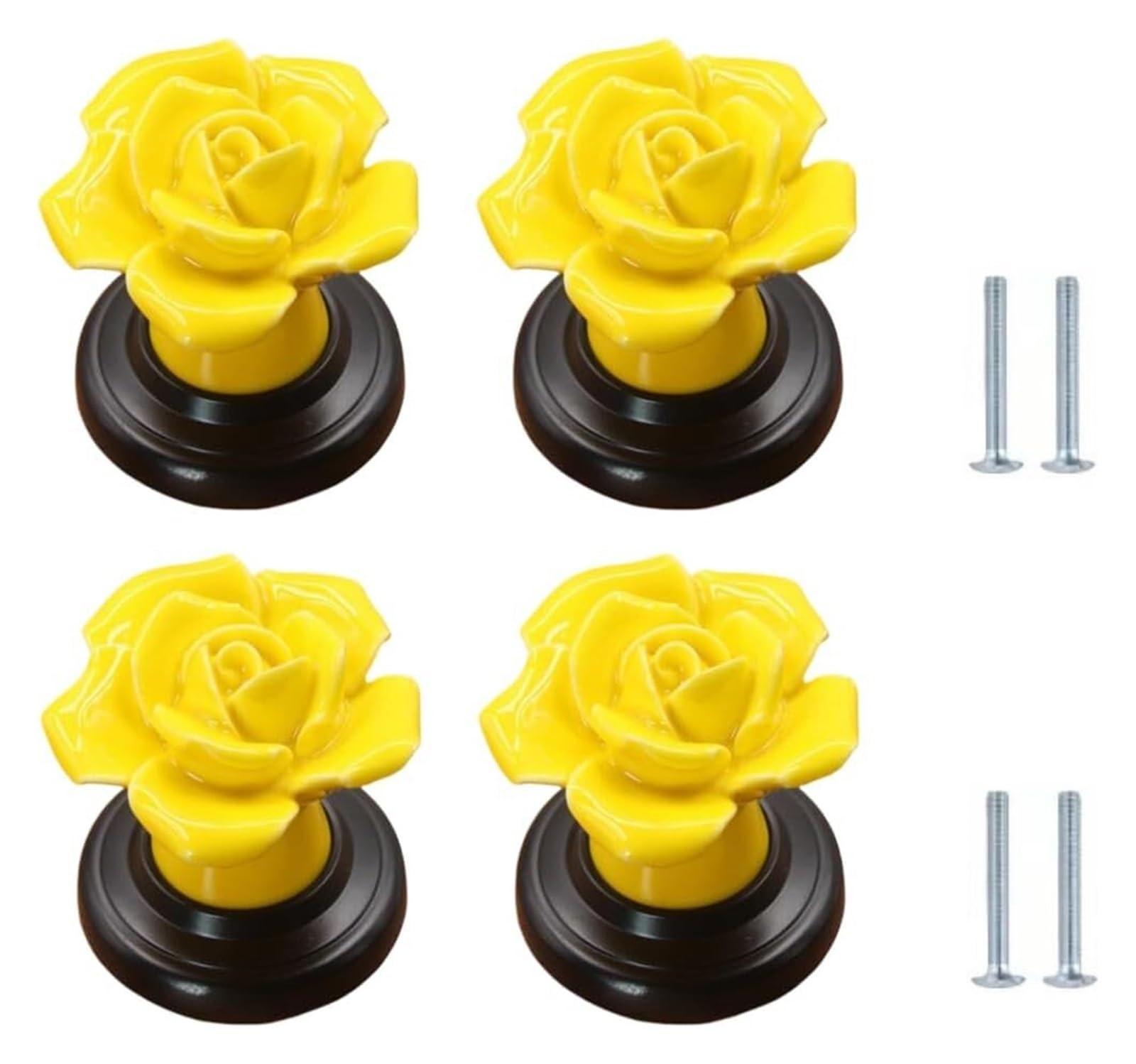 Enmrfvkz Black Background-Yellow Ceramic Cupboard Drawer Handle Knobs, Ceramic Zinc Alloy Cupboard Drawer Handle Knobs Multicolor 40X40mm 4 Pack(Black Background-Yellow)