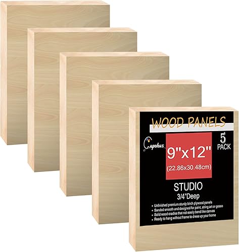 Tableros de madera de abedul sin terminar para pintar, 5 paquetes de 34 pulgadas de profundidad Cupohus 9 x 12 pulgadas paneles de madera con cuna