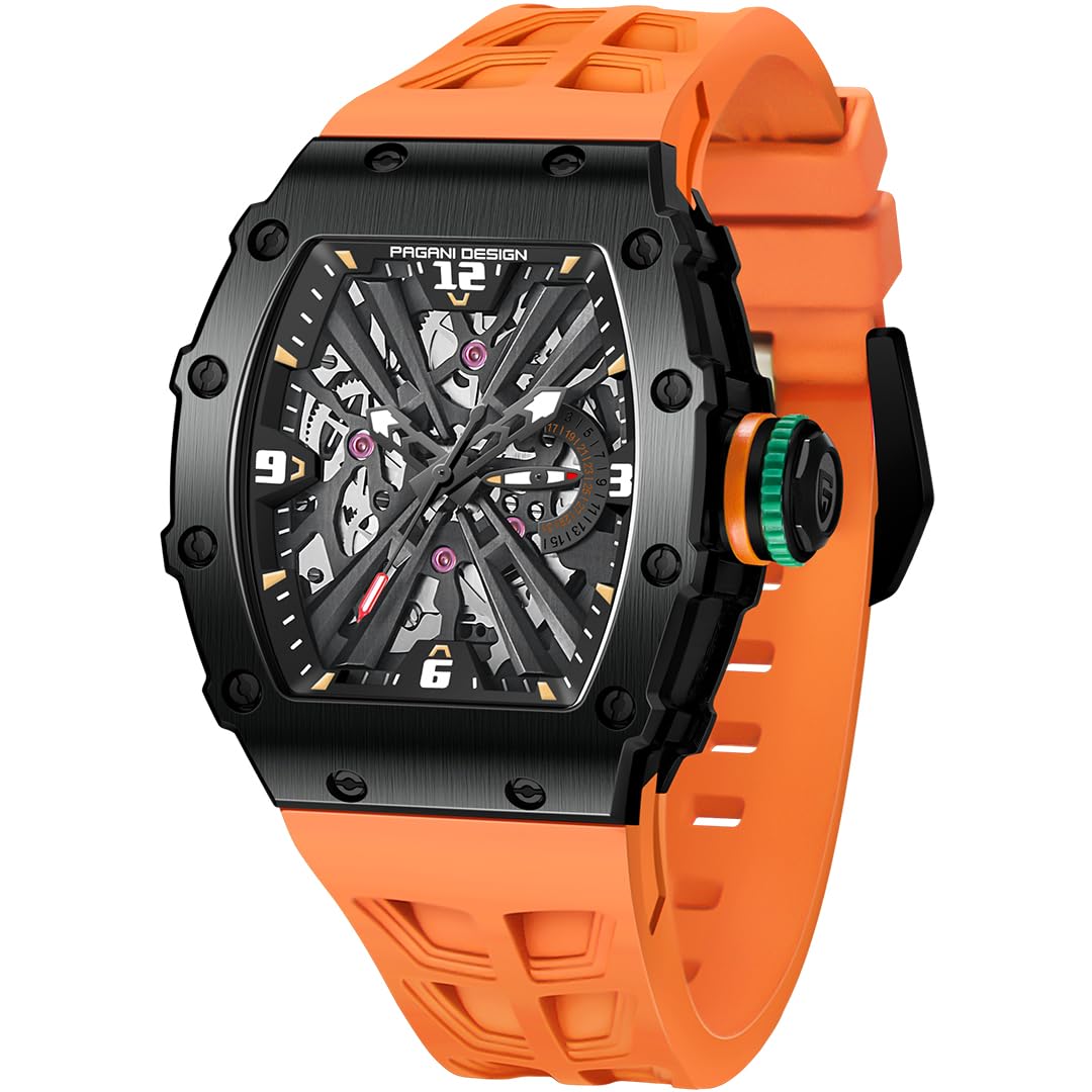 LACZ DENTON PAGANI DESIGN Watch for Men, PD1738 Luxury Square Watch Japan Quartz Movement Sapphire Glass Mens Watches with Chronograph 100M Waterproof Luminous Mens Wrist Watches, Black orange, (B0C7M5RV6M) Amazon Price History, Amazon Price Tracker
